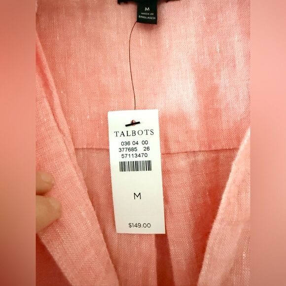 NWT Talbots Linen Popover Shirt Dress in Peach with Stripe Detail - Size M - Picture 6 of 7